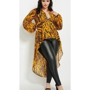 Ashley Stewart Mobwife Animal Print Hi-Low V-Neck Blouse Duster 22/24 Statement